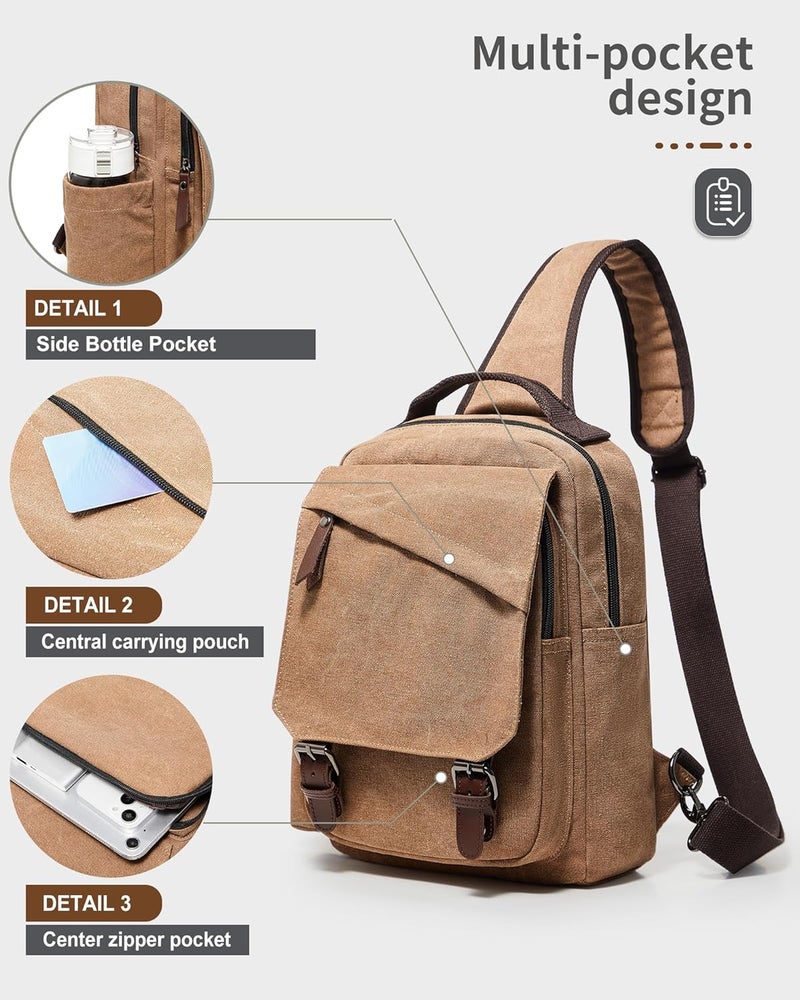 WEPLAN Messenger bag for Men,Small Sling Crossbody Backpack Shoulder Bag for Men Women,canvas Strap Backpack Sling Bag - Image 3